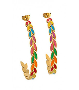 Boucles d’oreilles créoles acier doré email multicolore