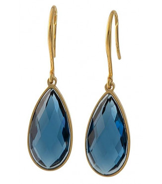 Boucles d'oreilles pendantes en acier et goutte en cristal bleu