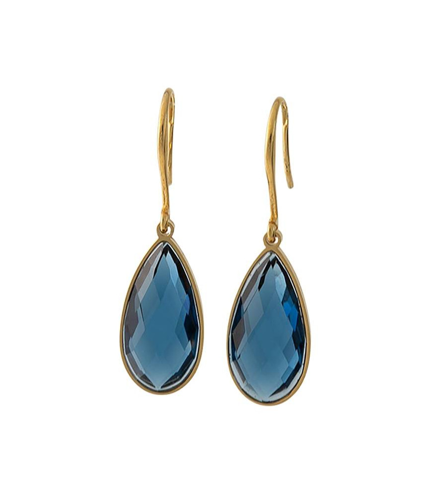 Boucles d'oreilles pendantes en acier et goutte en cristal bleu