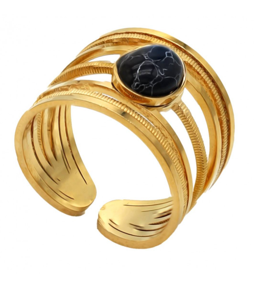 Bague Coline Acier Inoxydable Pierre Noir Lookeven