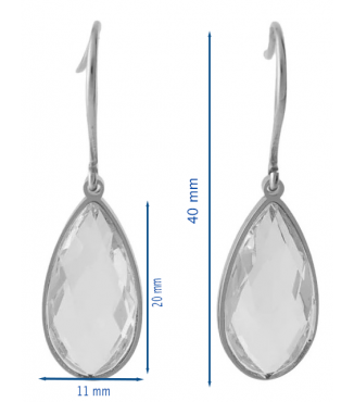 Boucles d'oreilles pendantes en acier argenté et goutte en cristal transparent