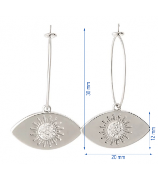 Boucles d'oreilles créoles acier argenté cristaux yeux blanc-Lookeven