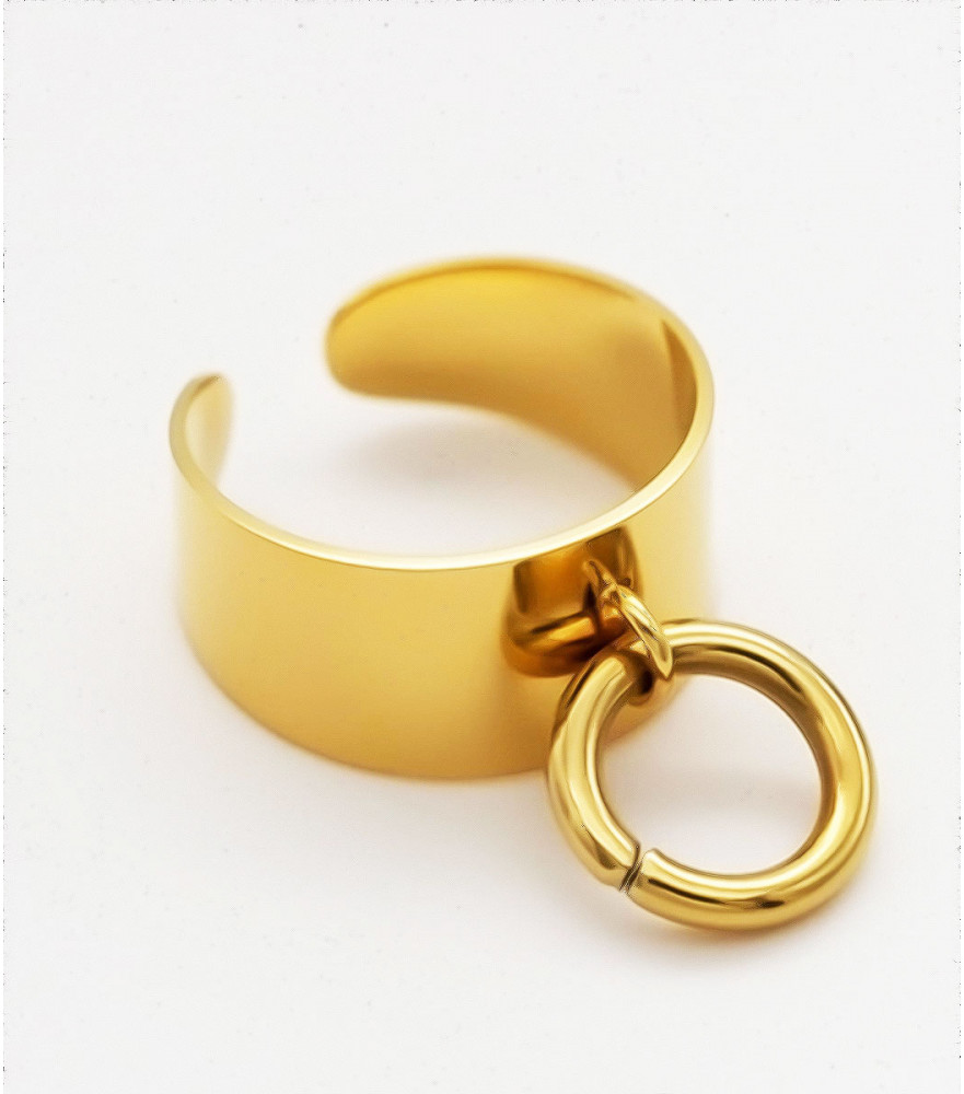 Bague femme Lookeven en acier inoxydable doré avec pendentif en forme d'anneau