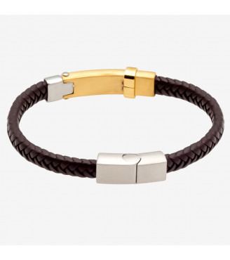 Bracelet, Homme en Cuir, Tressé, Motifs acier Inoxydable BR-H26