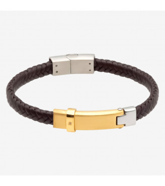 Bracelet, Homme en Cuir, Tressé, Motifs acier Inoxydable BR-H26