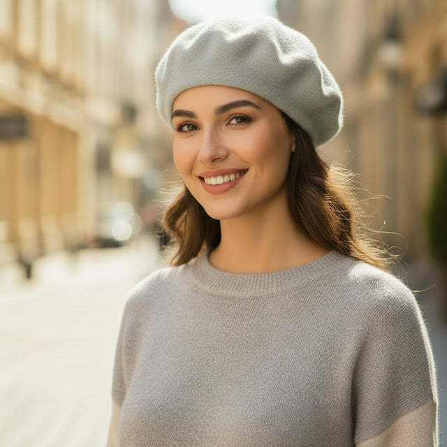Béret Femme Laine Gris clair