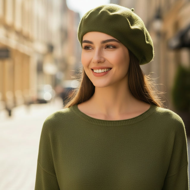 Béret Femme Laine Kaki
