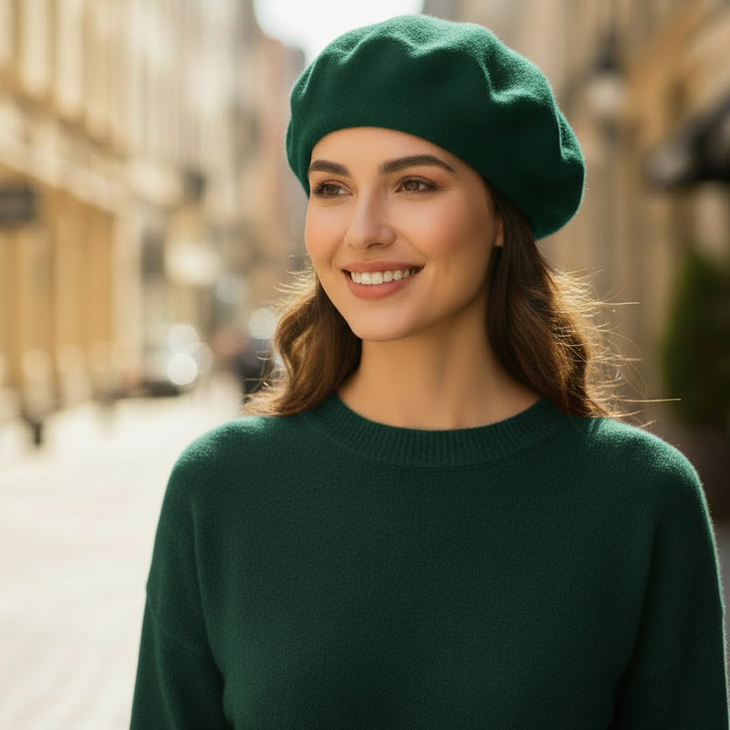 Béret Femme Laine Vert bouteille