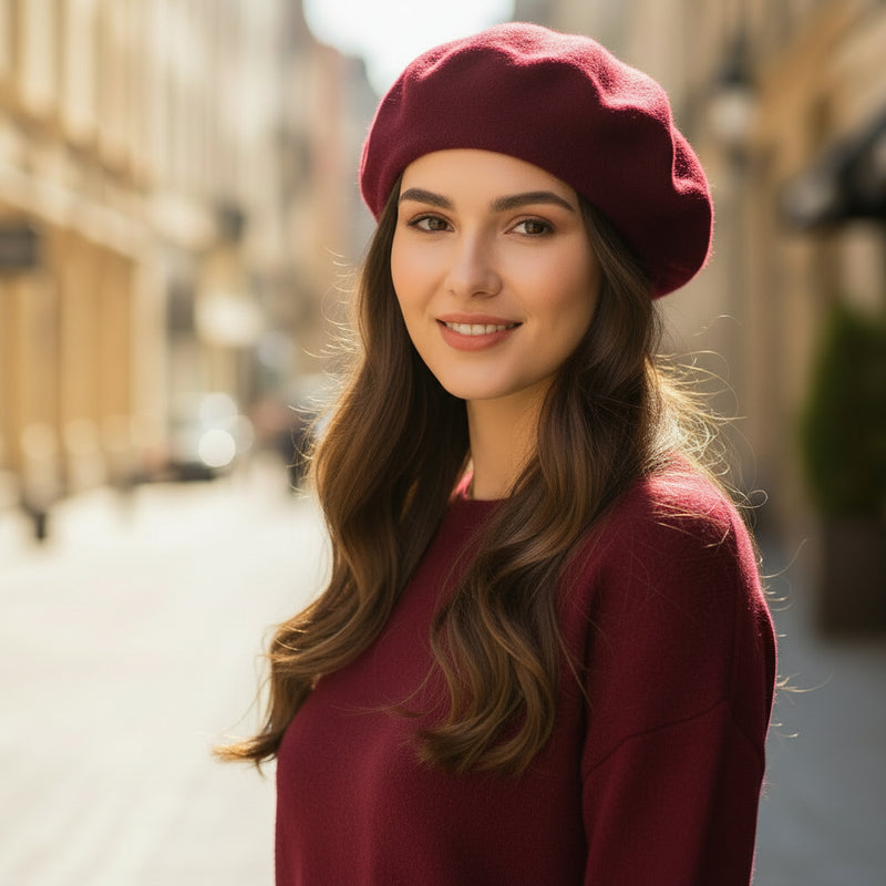 Béret Femme Laine Bordeaux