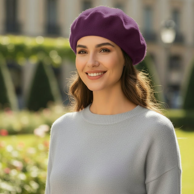 Béret Femme Laine Violet foncé