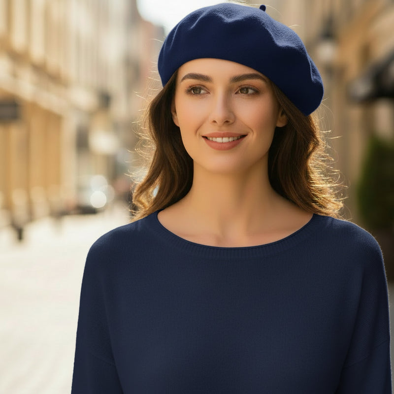 Béret Femme Laine Bleu marine