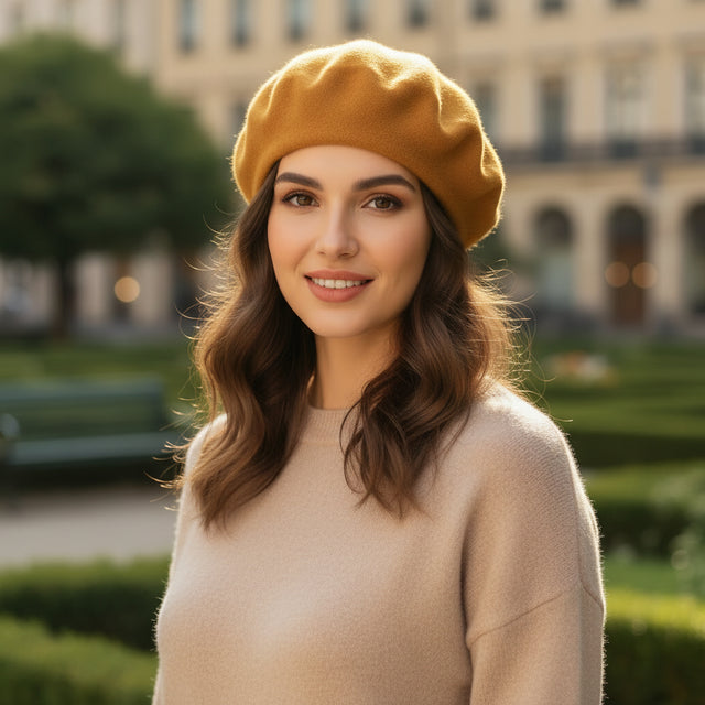 Béret Femme Laine Moutarde
