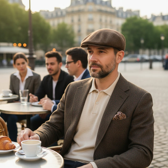 Casquette plate marron chiné