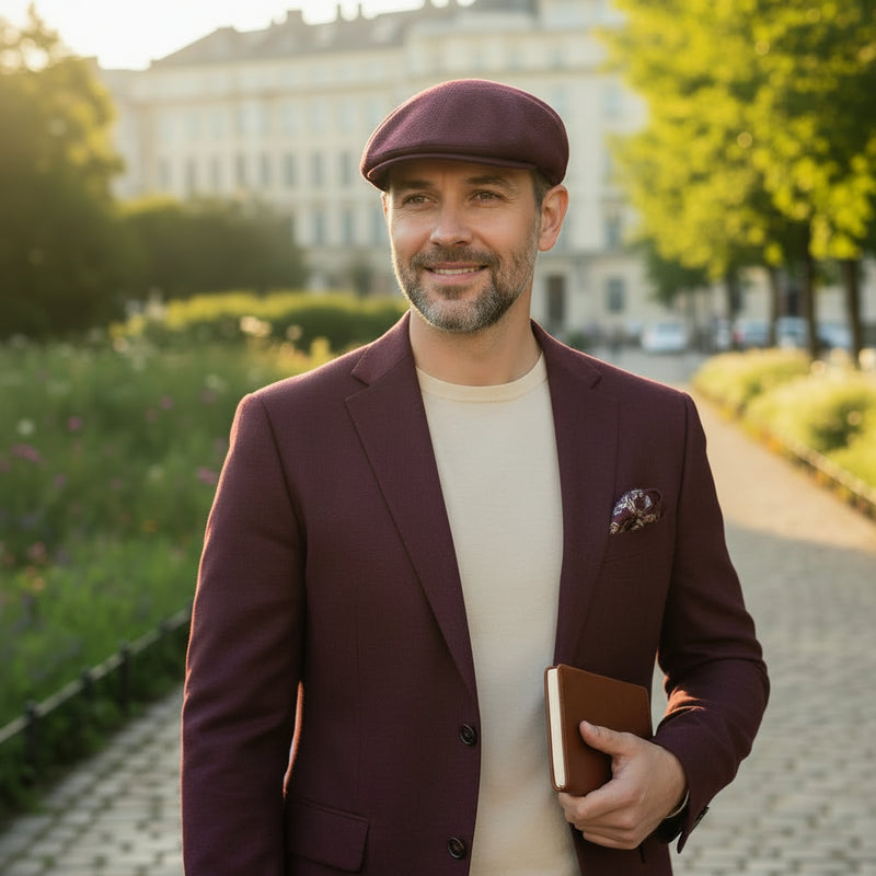 Casquette plate bordeaux chiné