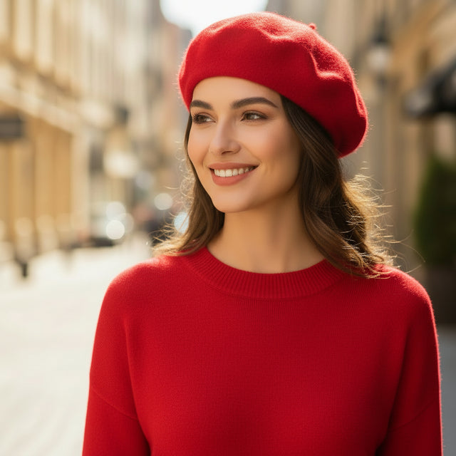 Béret Femme Laine Rouge