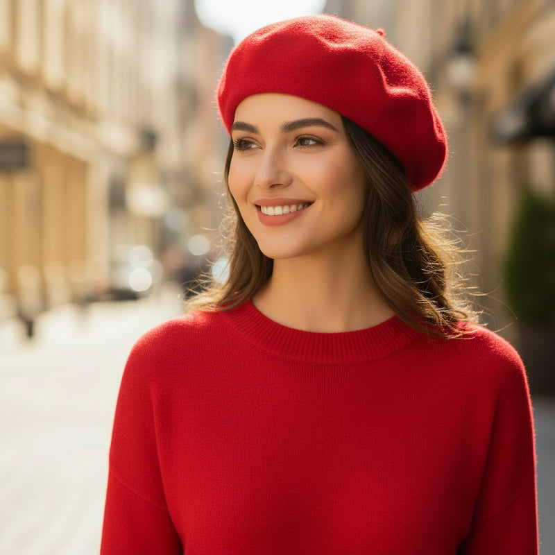 Béret Femme Laine Rouge